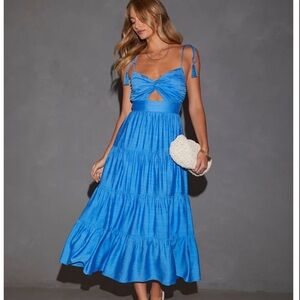 Blue Baylin Tie Shoulder Tiered Midi Dress